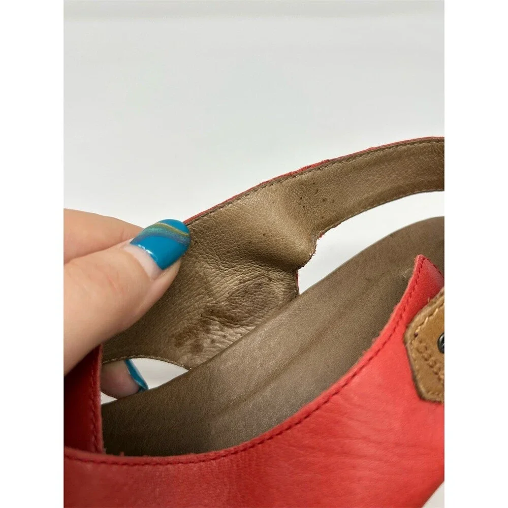Dansko Two Tone Red Coral & Brown Slingback Wedge Sandals Crisscross Straps 36
